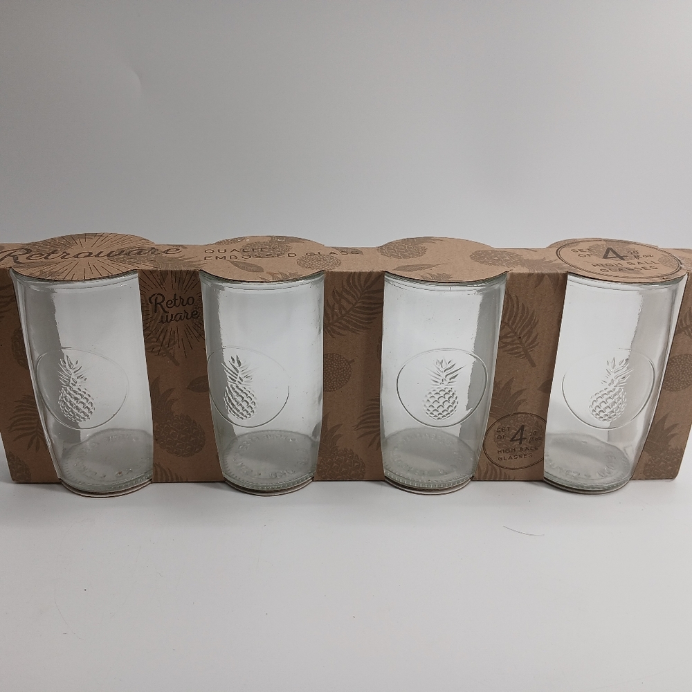 COPY - Home Essentials Pineapple Highball Glasses 20 oz Embossed Glass